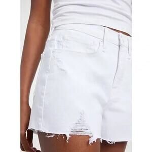 Good American Good '90s High Rise Stretch Denim Cutoff Shorts Cloud White 16